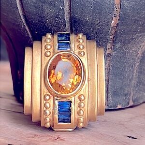 18 karat gold, citrine and blue sapphire pendant/slide
